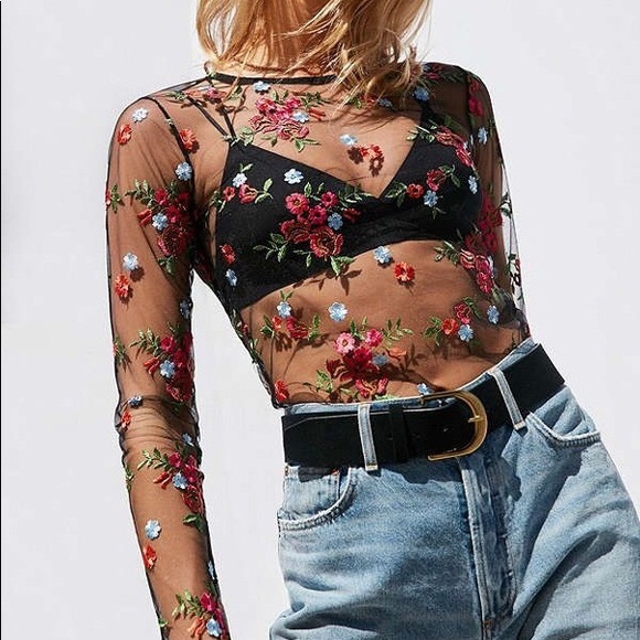 Urban Outfitters Tops - UO Mesh Floral Long Sleeve